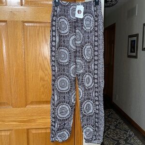 Lotus and Luna Harem Pants 100% Rayon NWT S/M Petite Coco Brown White